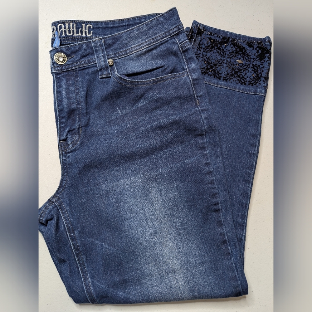 Hydraulic Dark Blue Ankle Jeans with Black Lace Detail Size 12